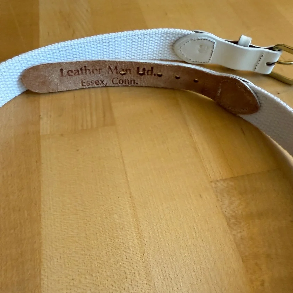 Leather Man Ltd Nautical Flag Belt Leather Handmade in CT Size 30 White